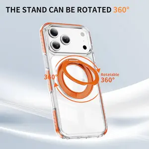 360°Rotatable Stand Crystal Phone Case Made Of Premium Anti‑Yellow Clear Tpu And Hard Pc. The Transparent Shock‑Absorbing Frame Offers Full‑Edge Protection. The Built‑In 360°Rotatable Magnetic Ring Works As A Stable Kickstand .