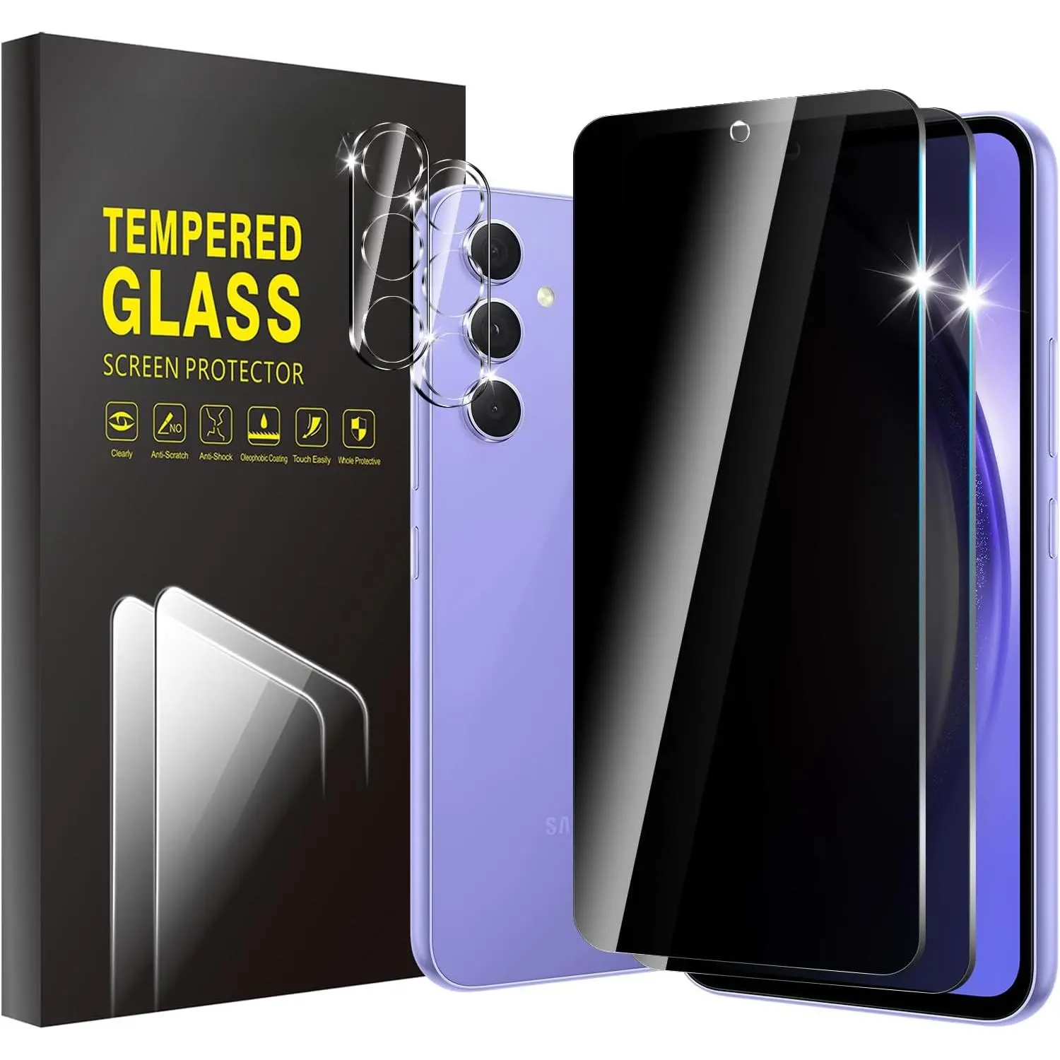 [4 Pack] 2 Pack Privacy Screen Protector for Samsung Galaxy A54 5G with 2 Pack Camera Lens Protector, 9H Hardness Anti Spy Tempered Glass Screen Protector