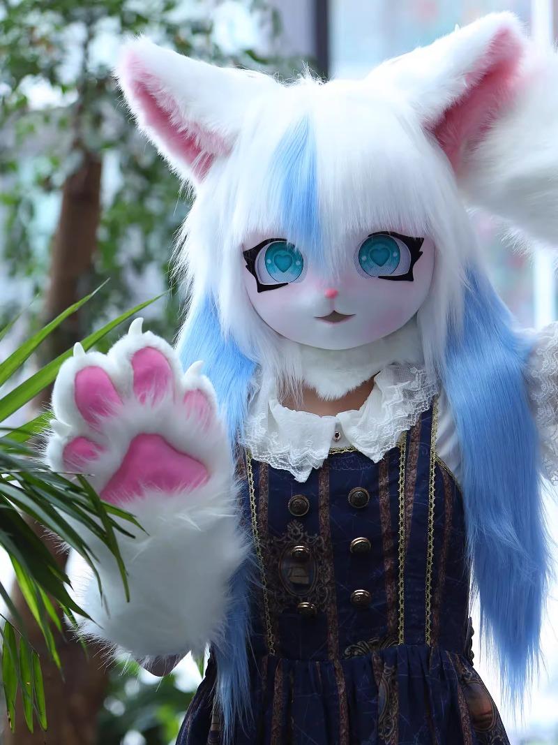 Cute Fursuit Kigurumi Headset Furry Animal Cosplay Costume Paws Kig Comiket Furries Rubbit Doll Cat Comiket Furries Doll Costume