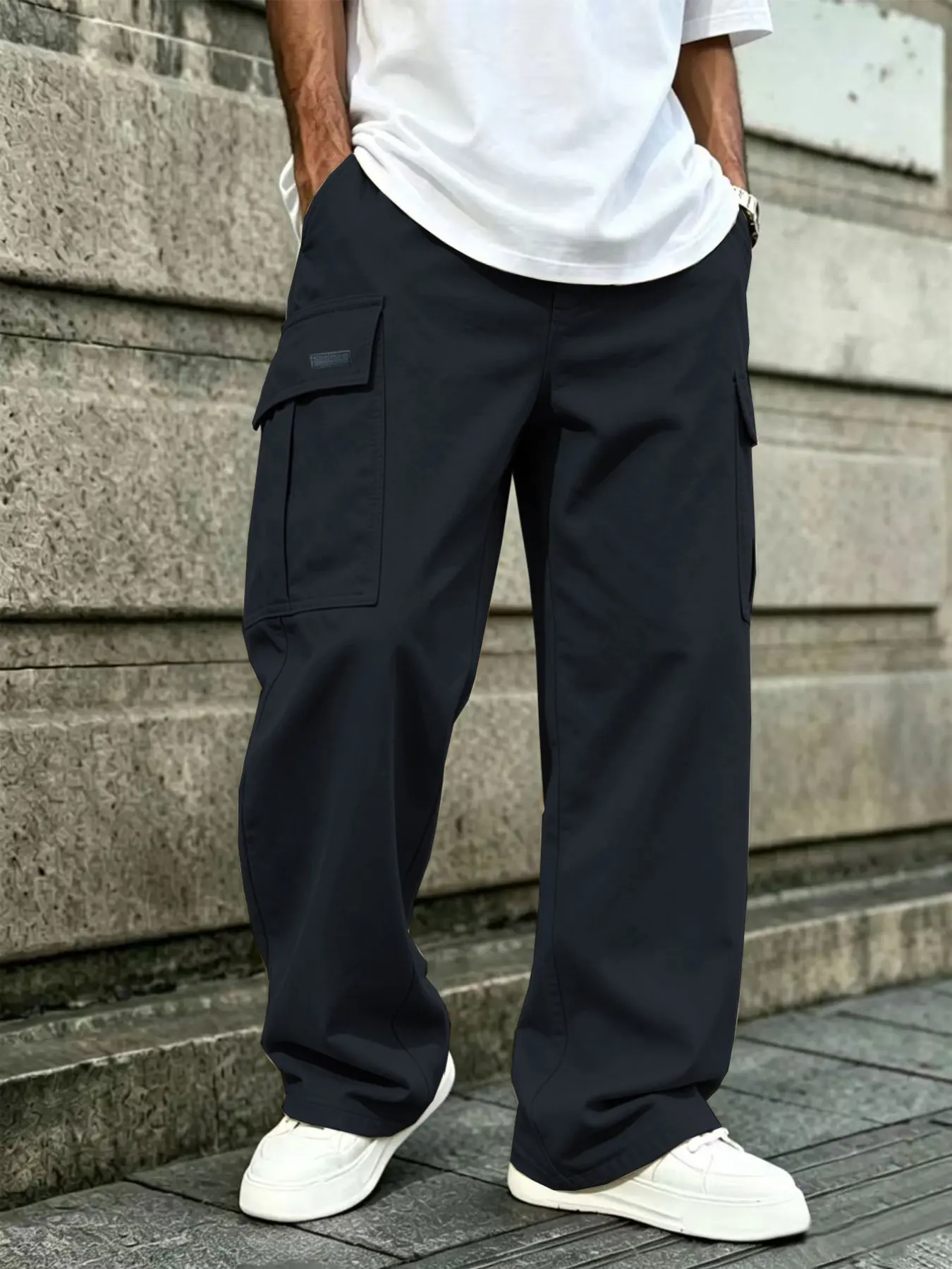 Men's Casual Straight Leg Work Pants, Fabric Material, Spring & Fall Fashion, Comfortable Daily Wear, Ideal Choice for Everyday Style