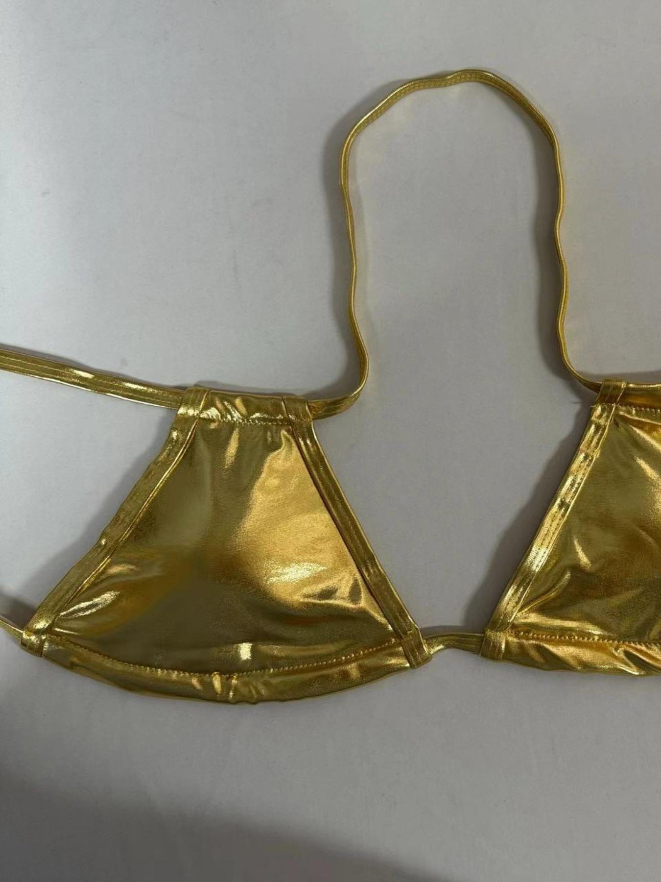 Women's Texture Metal Ruched Tie Back Bikini Sets for Summer 2024, Halter Neck Triangle Swimwear, Swimsuit for Women, Bathing Suits Women, Ladies Summer Beach Vacation Swimsuit, Two Piece Bathing Suits