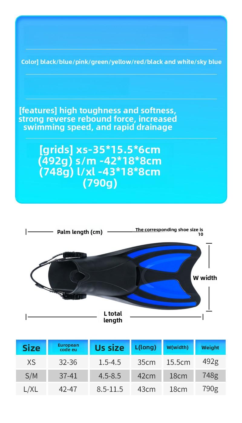 Snorkeling fin set, dry snorkel, diving mask, face mask, adult and children's fins, swimming equipment