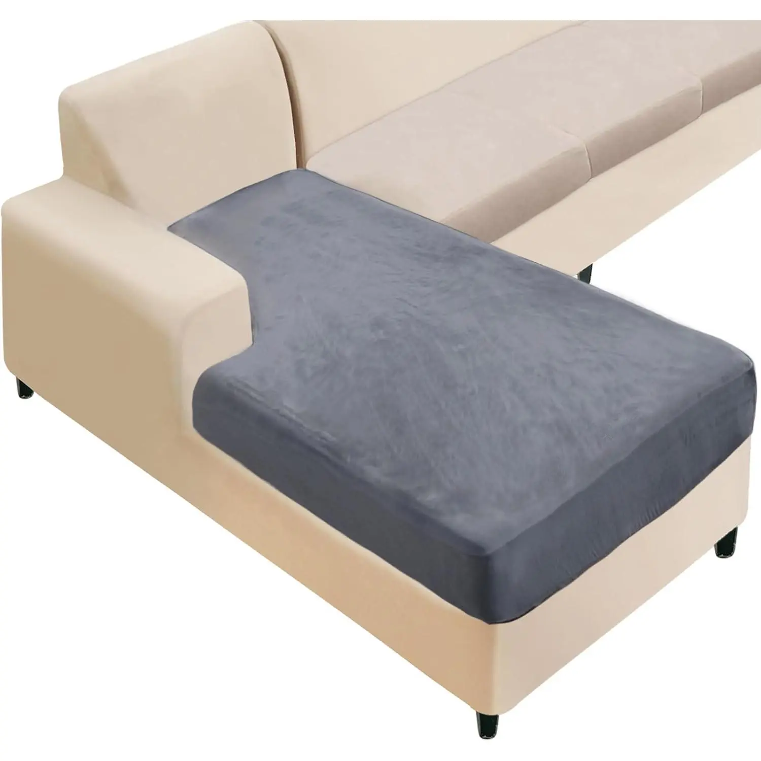 1 Piece Velvet Separate Chaise Lounge Cover Soft Stretch Sofa Slipcovers for Left/Right Chaise Sectional Couch, Dark Grey