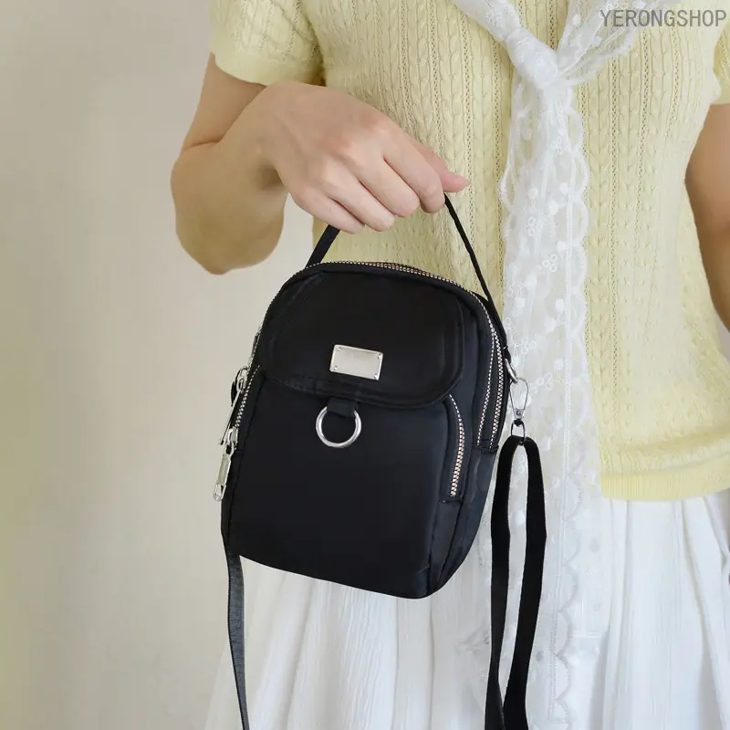 Women's New Korean Minimalist Nylon Mini Crossbody Bag - Trendy Candy Color, All-Match, Elegant, Portable Phone Shoulder Purse for Daily Outing, Nylon Cloth, Phone Fit