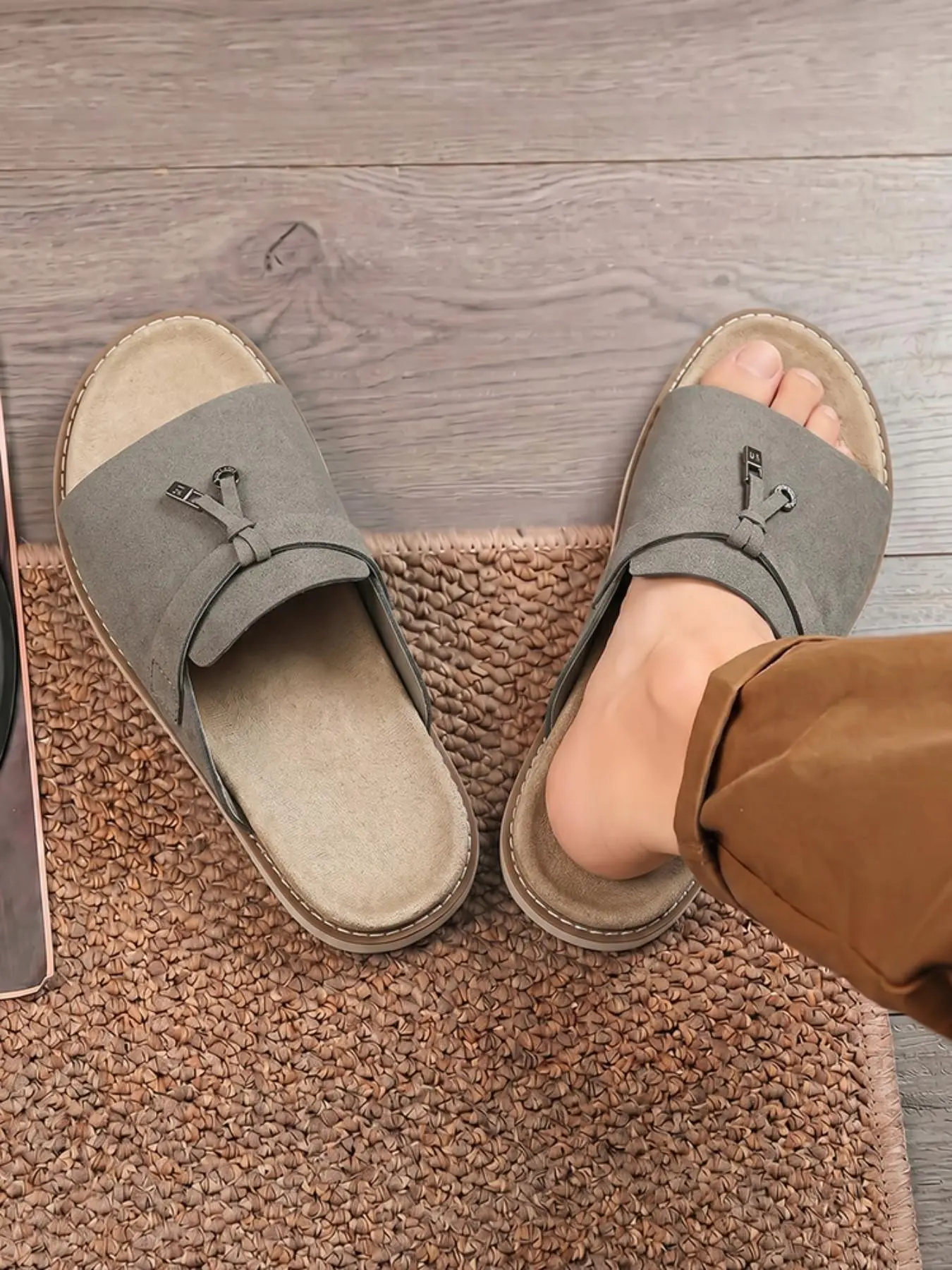 Men's Slip-On Sandals, Comfortable Breathable Beach Shoes, Non-Slip Durable Rubber Design, Casual Home Outdoor Footwear, Versatile Summer Slippers