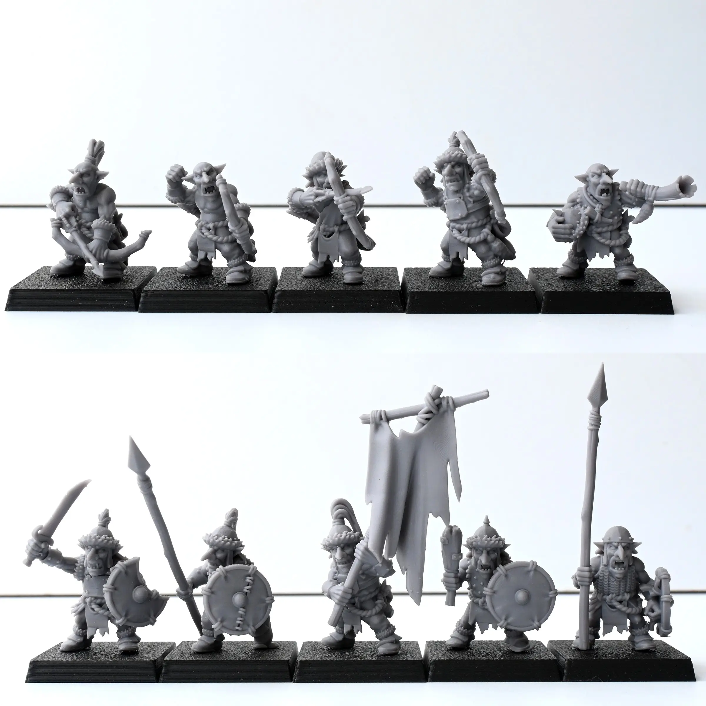 10-Piece Goblin Tribe Warrior Resin Miniature Set, Unpainted 3D Printed High-Detail Fantasy Monster Figures, Desktop Decor, DIY Coloring Collection