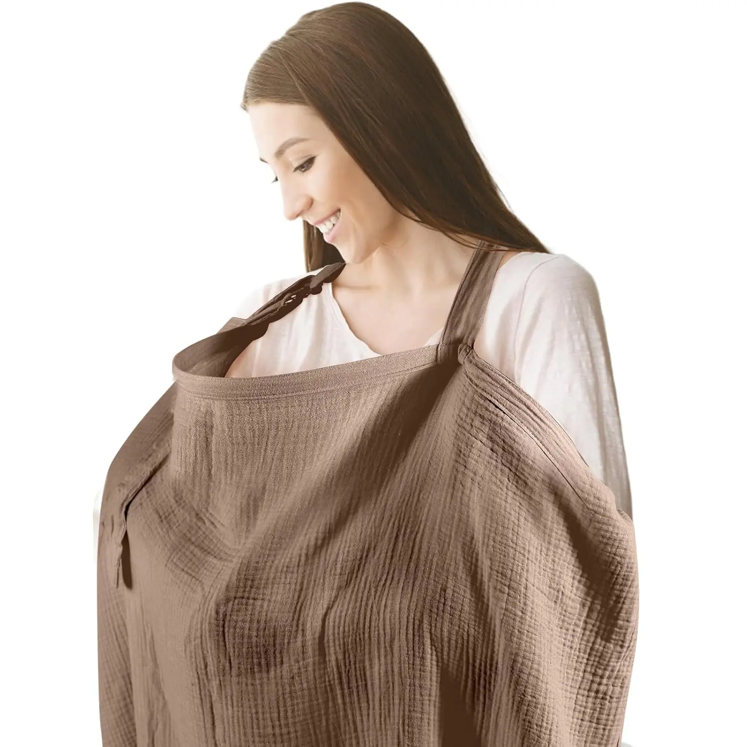 100% Cotton Muslin Breastfeeding Cover for Daily Use - Practical Hands-Free Baby Check, Windproof Straps, Portable Storage Pocket, Baby & Maternity Must-Have, Baby Breast Feeding Must Haves, With Pocket