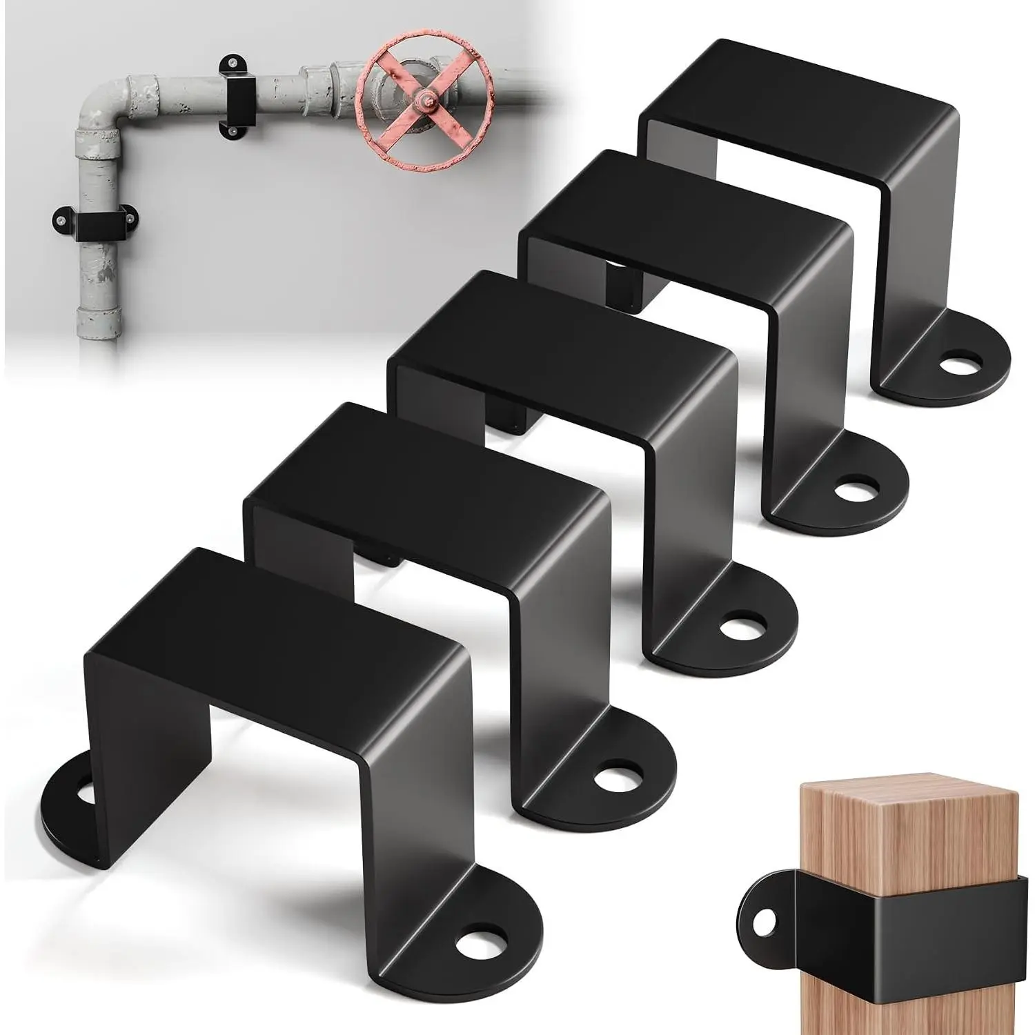 5 Pack 1.5 x 1.5 Inch Square Tube Strap Clamps, U Brackets