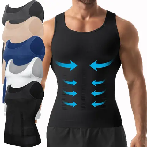 Men's Compression Sleeveless Tank Top (1/2 Pack) - Fitted Undershirt, Stretch Breathable Sweat Shaper Vest, Slim Tummy Control Sleeveless Athletic Top Vest, Compression Shirts for Sports, Fitted Vests Workout Tank Sporty Vest Athletic Fitted Summer Active