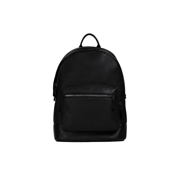 Coach West 35 Leather Backpack for Men Black Classic Logo Casual Travel Daypack