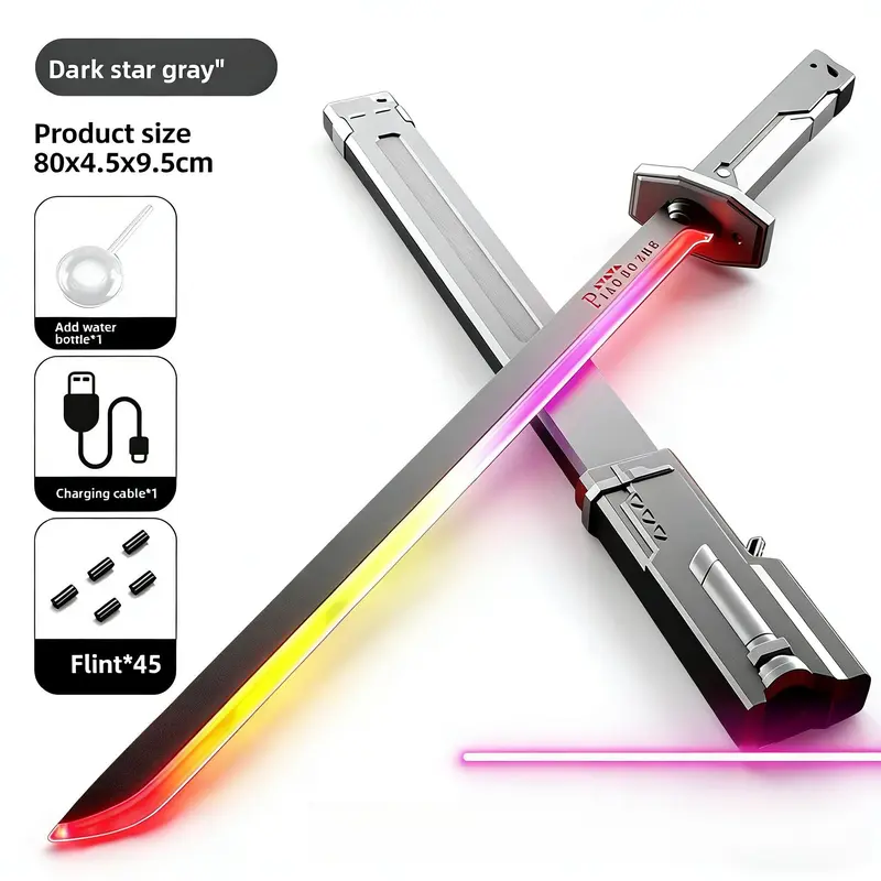 31.5" Cyberpunk Drifter Spark Neon Lightsaber with Spark Blade Sound & Fog 8-Color Streaming Light Type-C Rechargeable for Rave Cosplay & Display – Kids’ Favorite Gift