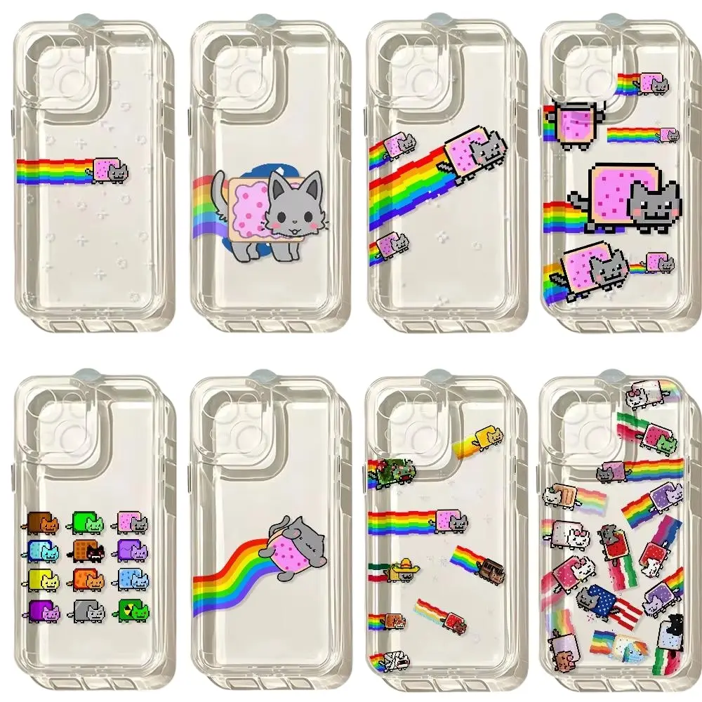 Hot INS Retro Meme Nyan Cat Rainbow Toast Colorful Unique Artistic Phone Cases For iPhone 17 Promax Pro Air 16 Plus 15 14 13 12 11 Samsung S23 S24 S25 S26 Plus Ultra Shockproof Protective Cover Gift For Birthday Christmas Halloween