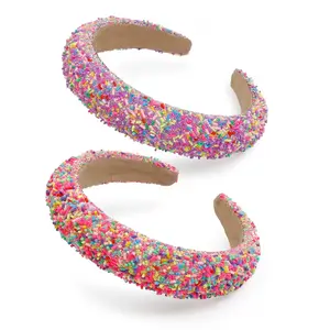 2PCS Easter Headbands Sprinkle Headbands 1.57'' Wide Padded Head Bands for Women's Hair Pink Thick Donut Hairbands Purple Headband Cute Hair Accessories for Women Girls