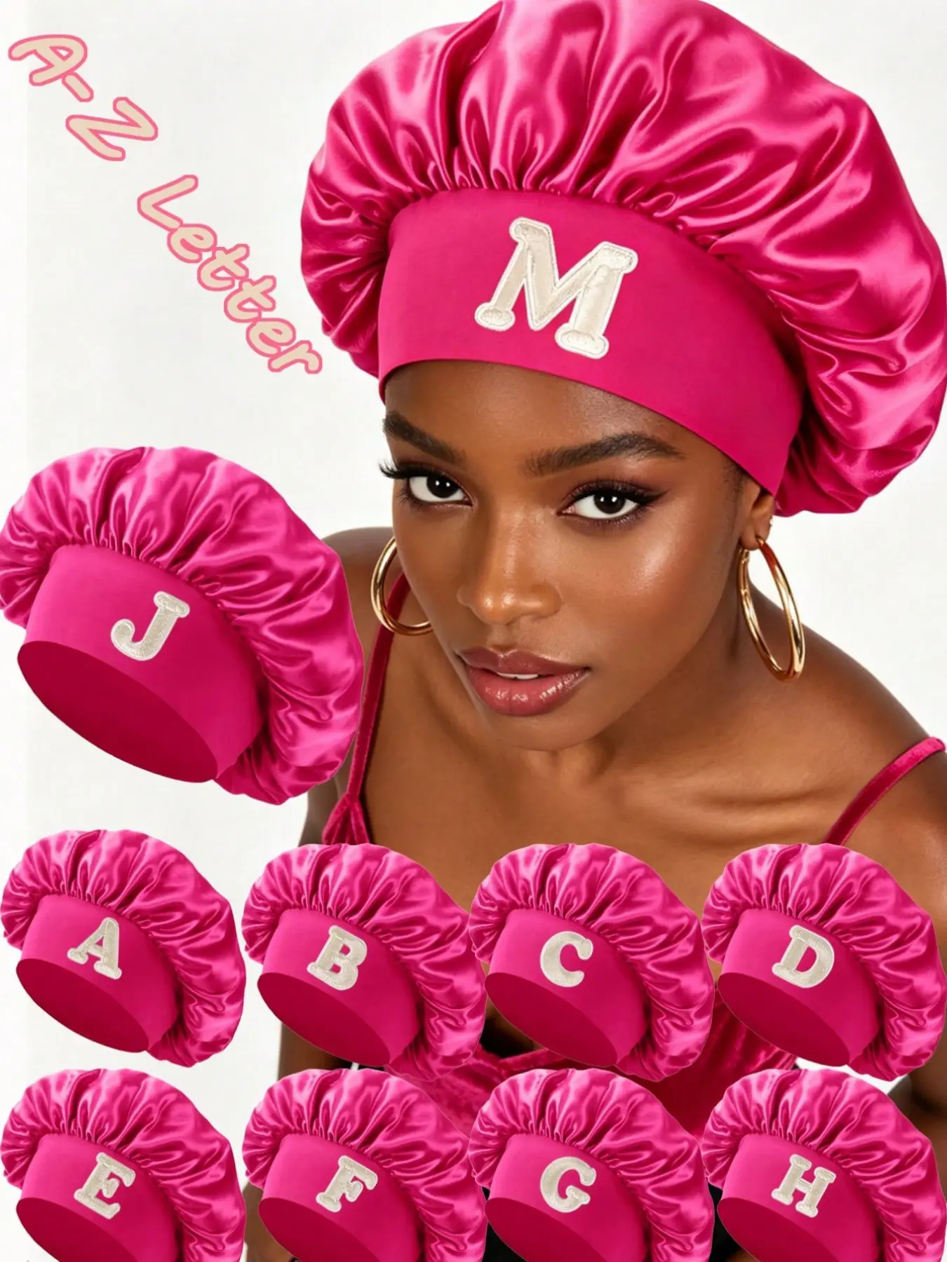 1PC Rose Custom Letter Sleep Cap, Soft Satin Hair Protection Hat, Comfortable Sleep Bonnet Home Use, Ideal for Bathing, Brushing Teeth, Washing Face