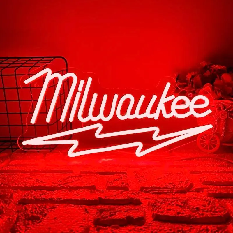 Milwaukee Tools LED Neon Light, Wall Decor Artistic Ambiance Lamp, USB Powered Adjustable Lighting, Ideal for Garage, Bar, Party