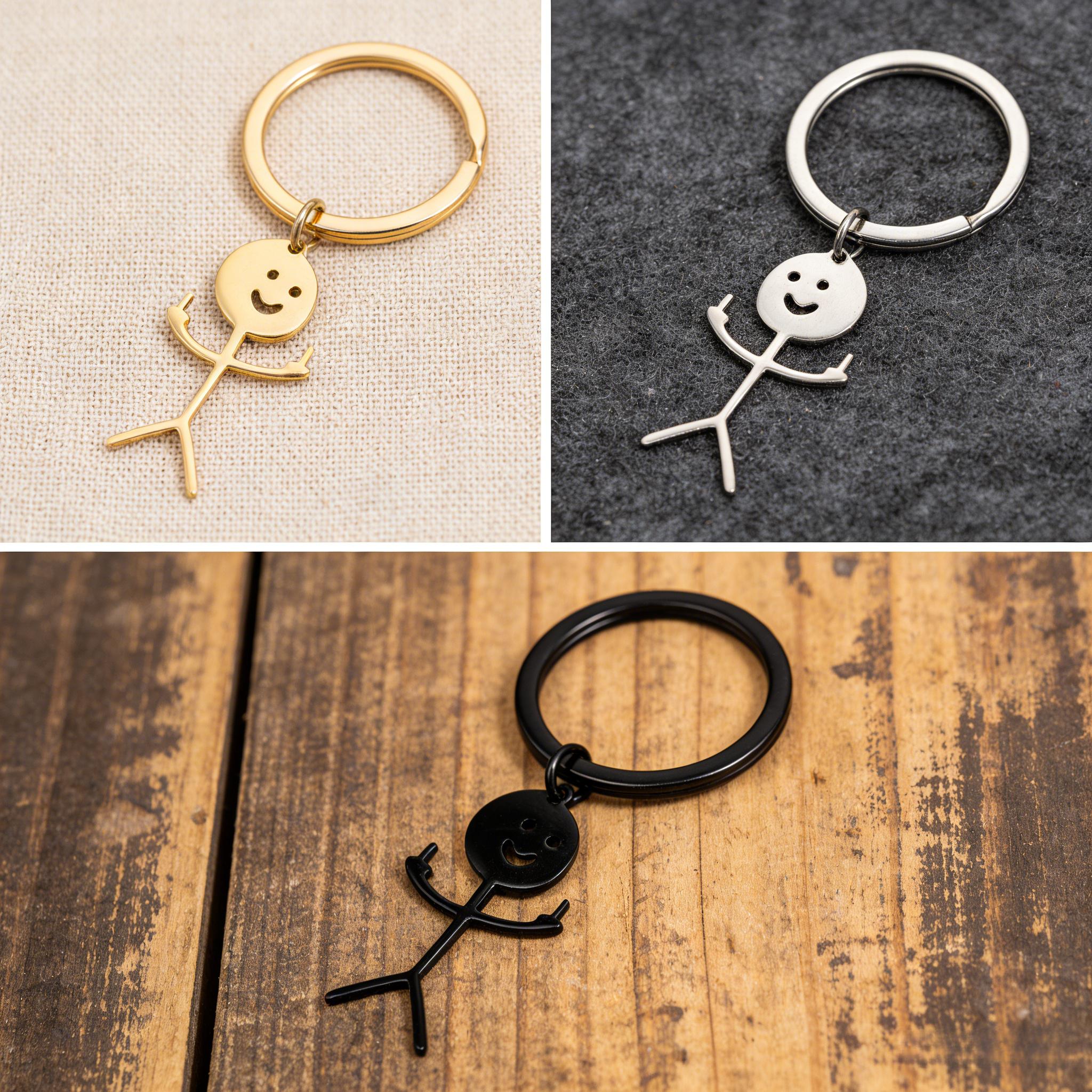 Stainless Steel Cartoon Figure Keychain for Men Women, Cute Metal Key Ring Bag Pendant