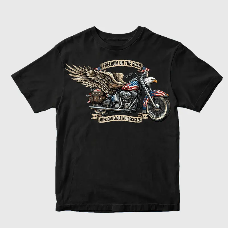 Men's Oversized American Eagle Patriotic USA Flag Biker Graphic Tee - Streetwear Top, Drape Hem, Layer-Friendly, Basic, Breathable Vintage Distressed Tshirt for Biker Club Riders, Ideal for Independence Day
