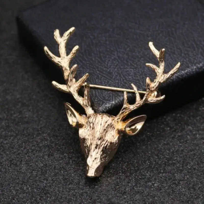High End Trendy Broche Elk Head Pins and Brooches Animal Deer Metal Brooch Pin Badge Scraf Buckle Collar Suit Accessories
