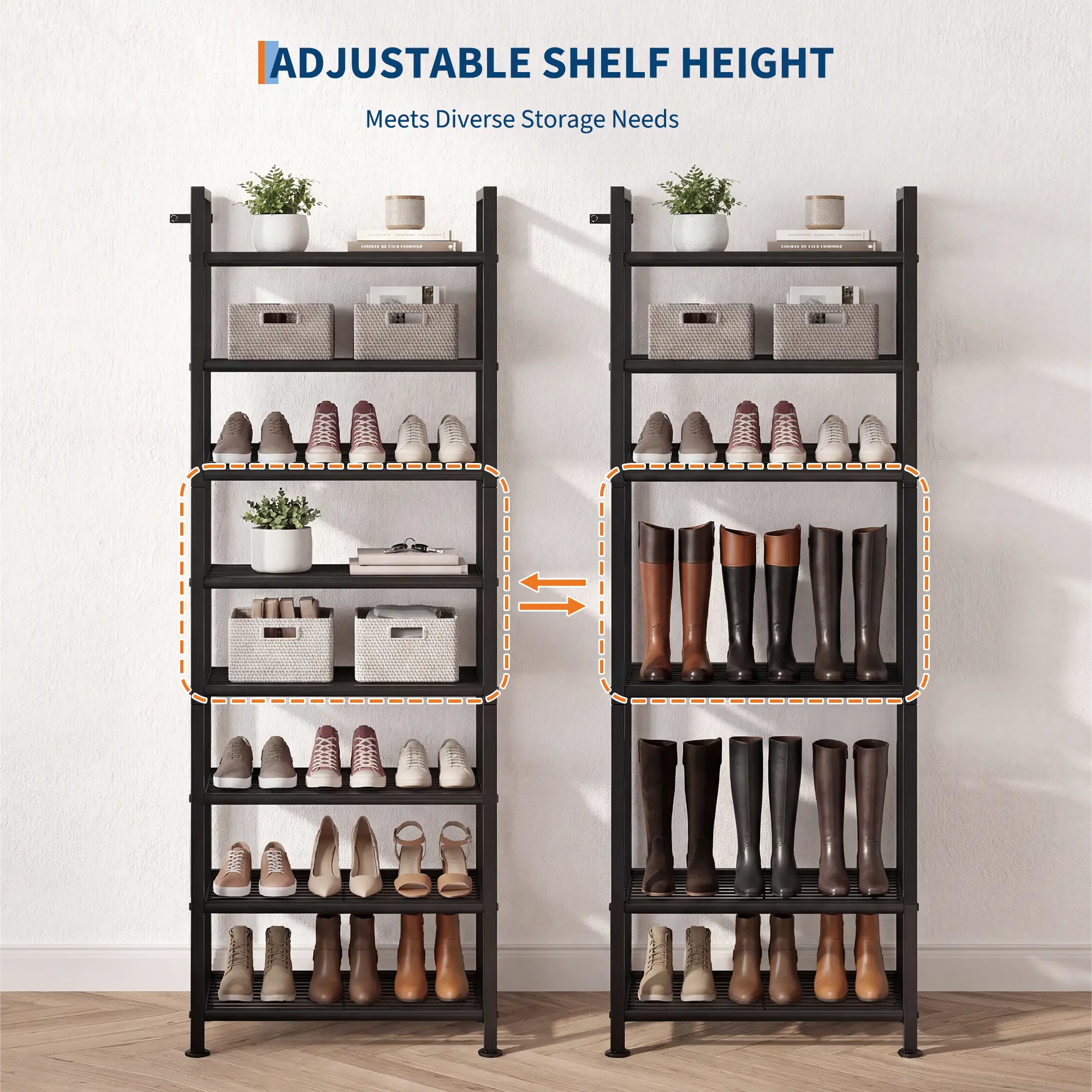 Garvee Expandable Shoe Storage Organizer – Adjustable 3/4-Tier Metal Rack, Stackable Shelf with Removable Layers & Side Hooks, Space-Saving Cabinet for Entryway/Closet/Bedroom, Holds up to 30 Pairs – 85x28x53cm