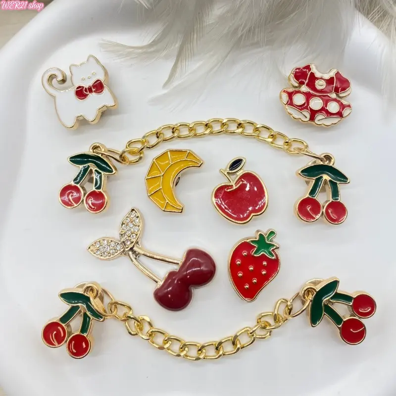 [SummerWins]Trendy Simulated Fruit Croc Charms, Cute Cherry Strawberry Decor Shoe Links, Fashion Detachable Clog Ornaments, DIY Stylish Accessories for Summer Daily Casual Sandals