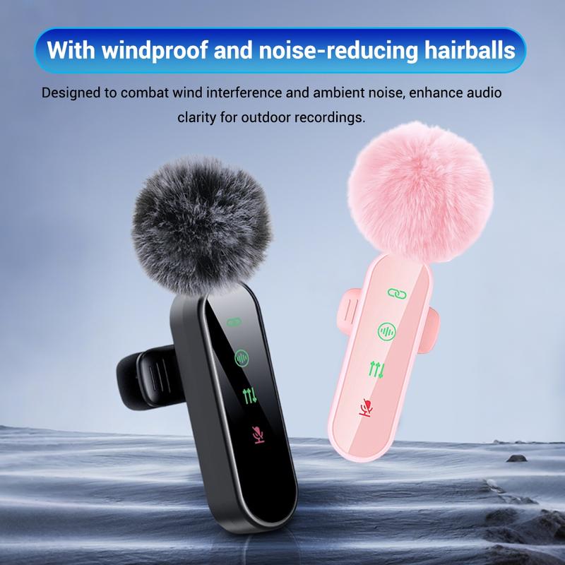 Professional Wireless Lavalier Microphone for iPhone, Android -, Mini Microphone with Status Display, Rechargeable Lapel Mic, Crystal Clear Sound Quality for Recording, Live Streaming, Vlog, TikTok