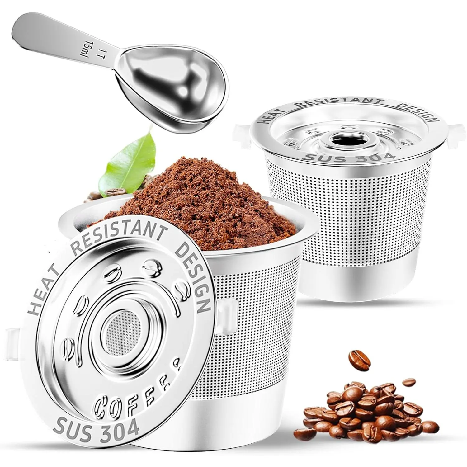 2 Pack Reusable K Cups Coffee Pods  Single Hole Machine: All Stainless Steel Refillable K Cups - Reusable Coffee Filters  , SUS 304 ‌ , BPA-Free, Heat Resistant Handles, Scoop New model