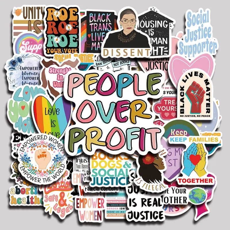 50PCS Social Justice Aesthetic Vinyl Decorative Stickers Pack for Laptop Water Bottle Phone Case Skateboard Journal Scrapbook DIY Decoration