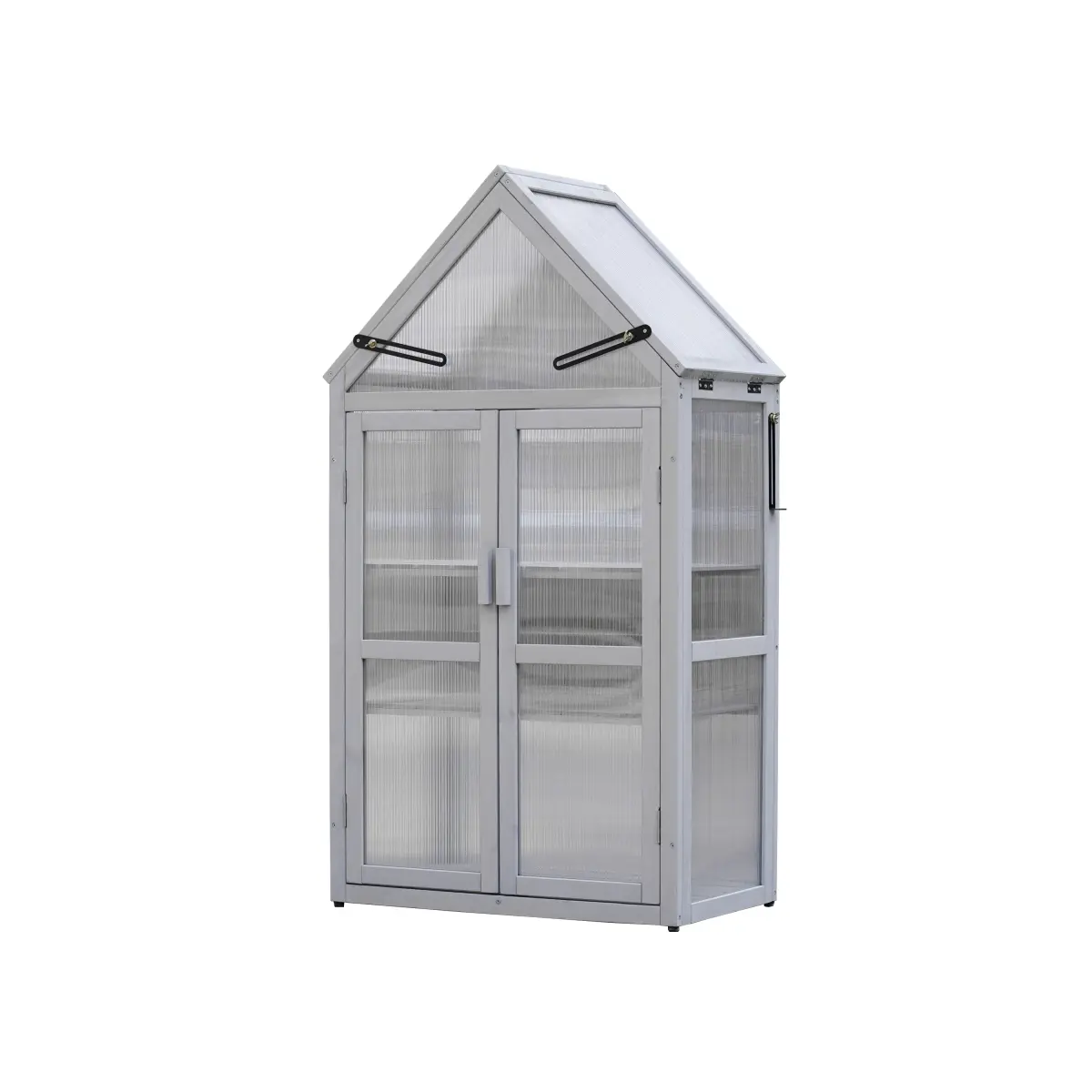 French Gray UV Resistant Cedar Mini Greenhouse Adjustable Removable Shelves Tilt Open Roof Panels Anti-Damp Elevated Feet Sliding Wall Mount Brackets Small Plant Cold Frame For Balcony Patio Garden Vegetables Seedlings Herbs