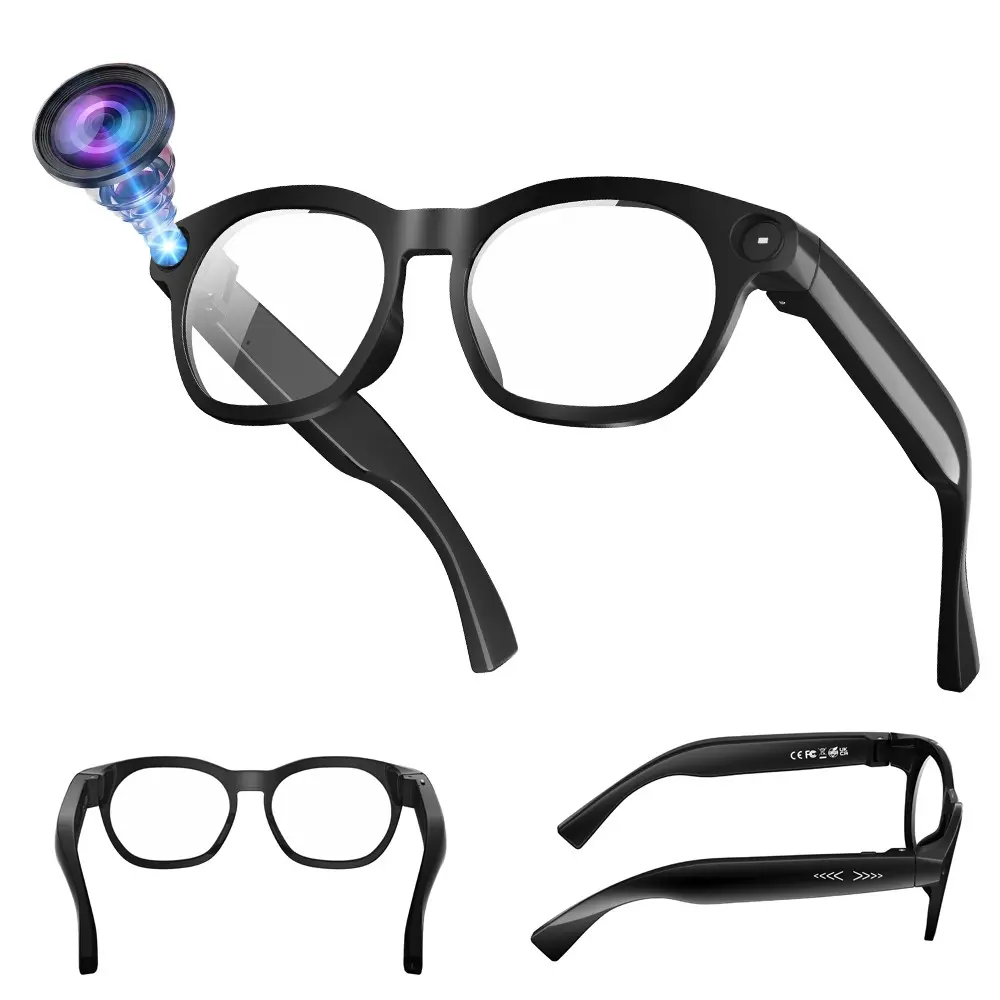 Bluetooth Audio Smart Glasses,8MP Camera, Photo & Video Shooting ,One Click Recording,4GB Memory, Build-in Mic & Speakers, Bluetooth Calling, Music Playback, AI Real Time Translation, 2 Lenses Total (Transparent +Black )