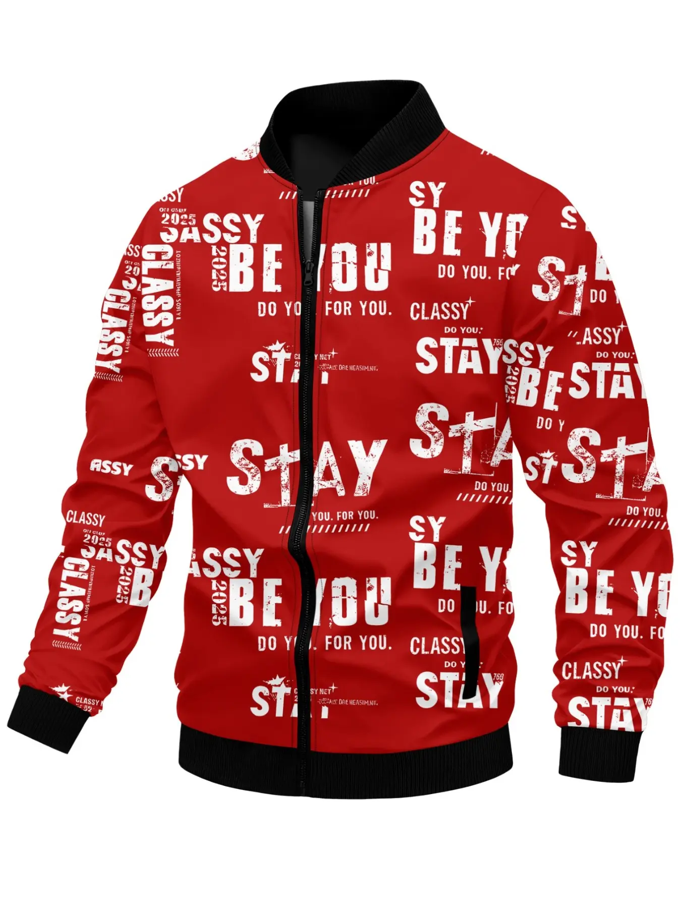 Men’s Zip‑Up Bomber Jacket, All‑Over Vintage Text Print Baseball Collar Outerwear, Casual Long Sleeve Full Zip Coat, Loose Fit Streetwear Top For Fall Daily Going‑out Wear.