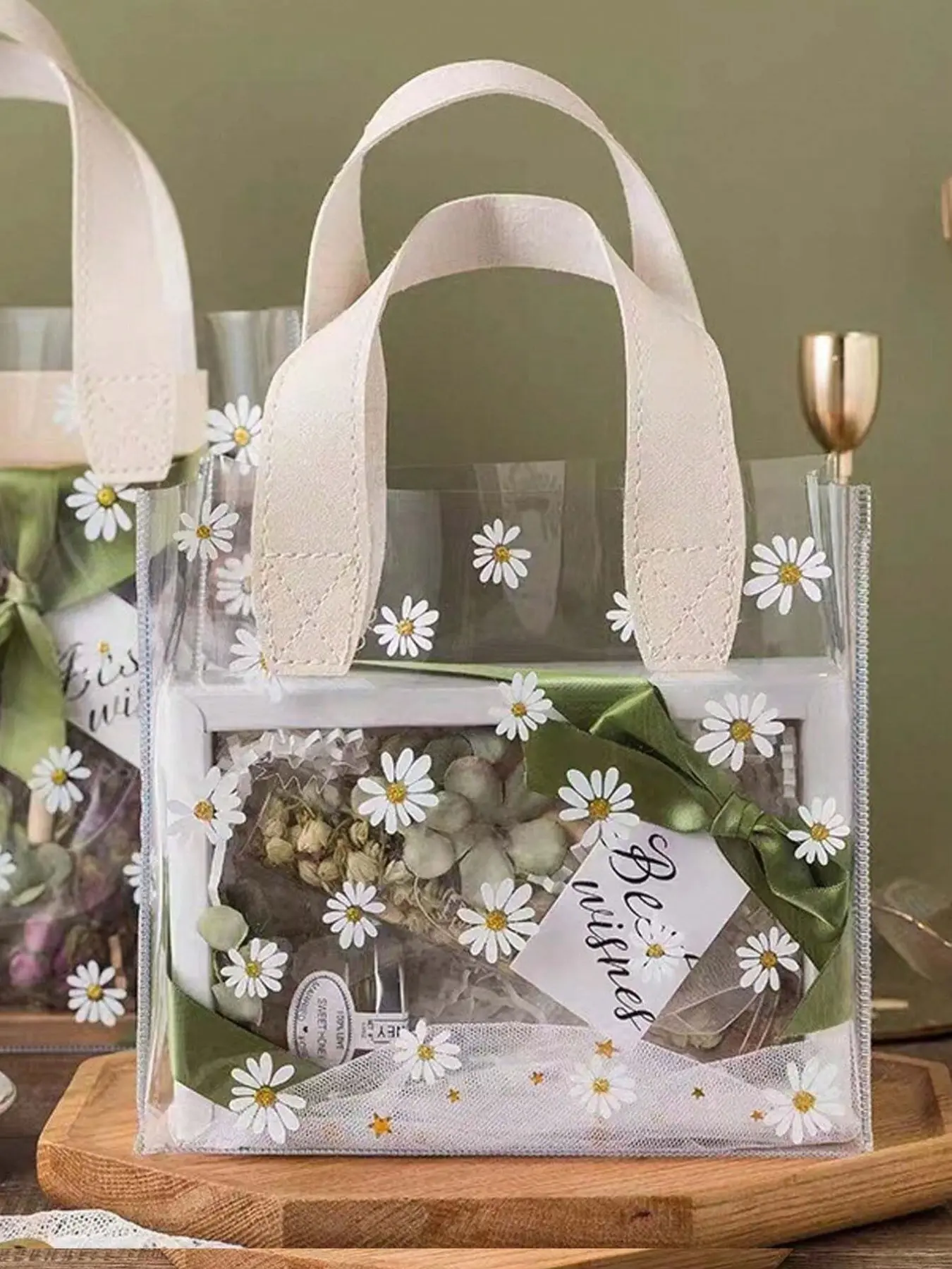 Daisy Pattern Transparent Aesthetic Handbag, Cute Floral Gift Bag for Women, Perfect for Weddings and Birthdays, Fashionable Daily Use, Unique Shopping Bag
