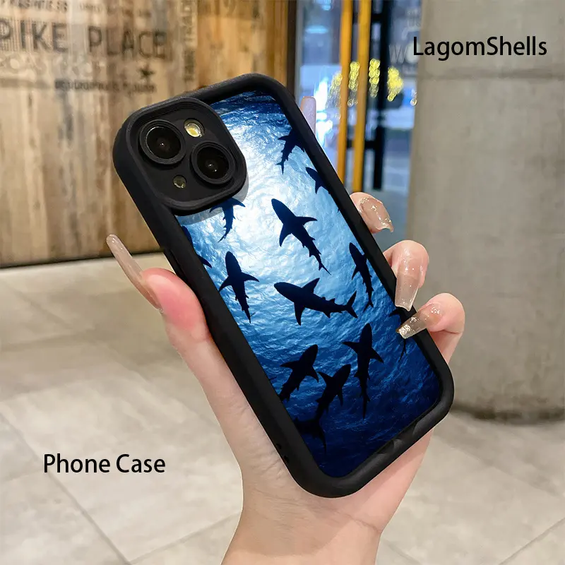 Phone Case: Sharks Swim Under Rippling Water Surface Light. Stepped Camera Protection Phone Case for iPhone 17 E Air 16 15 14 Pro Max Plus 13 12 Mini 11 X XS XR