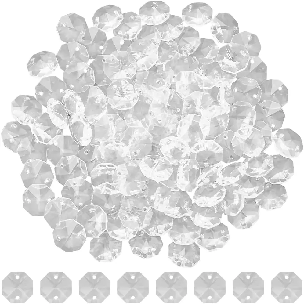 1 Box 120 count Glass Octagon Beads Bulk Prism  Bead 14mm 2 Hole  Chandelier   Links Sun Catcher Faceted Beads for DIY Lamp  Pendant  Suncatcher Craft