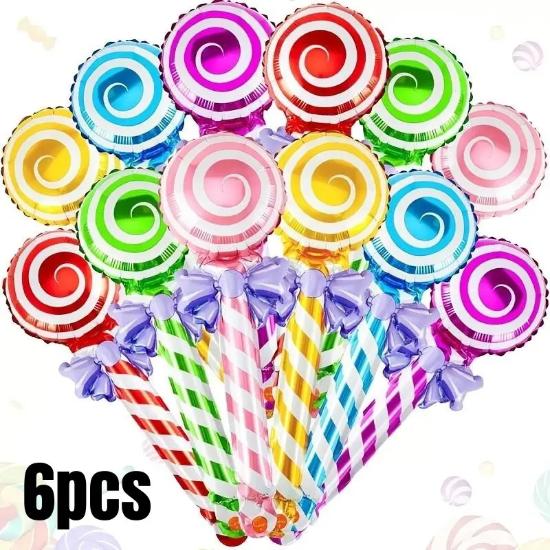 6 Piece Random Color Handheld Lollipop Balloons, Reusable Party Decorations, Durable Leak-Proof, Sweet Style Photo Props, Outdoor Picnic Atmosphere