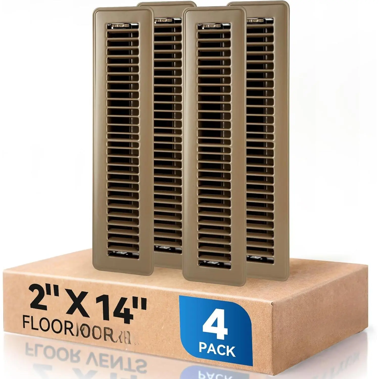 2" x 14" Floor Register Vent Covers 4-Pack, Walkable -Coated Metal Vent Covers with Adjustable Airflow, Curved Safe Edges for Floor/Wall, Brown