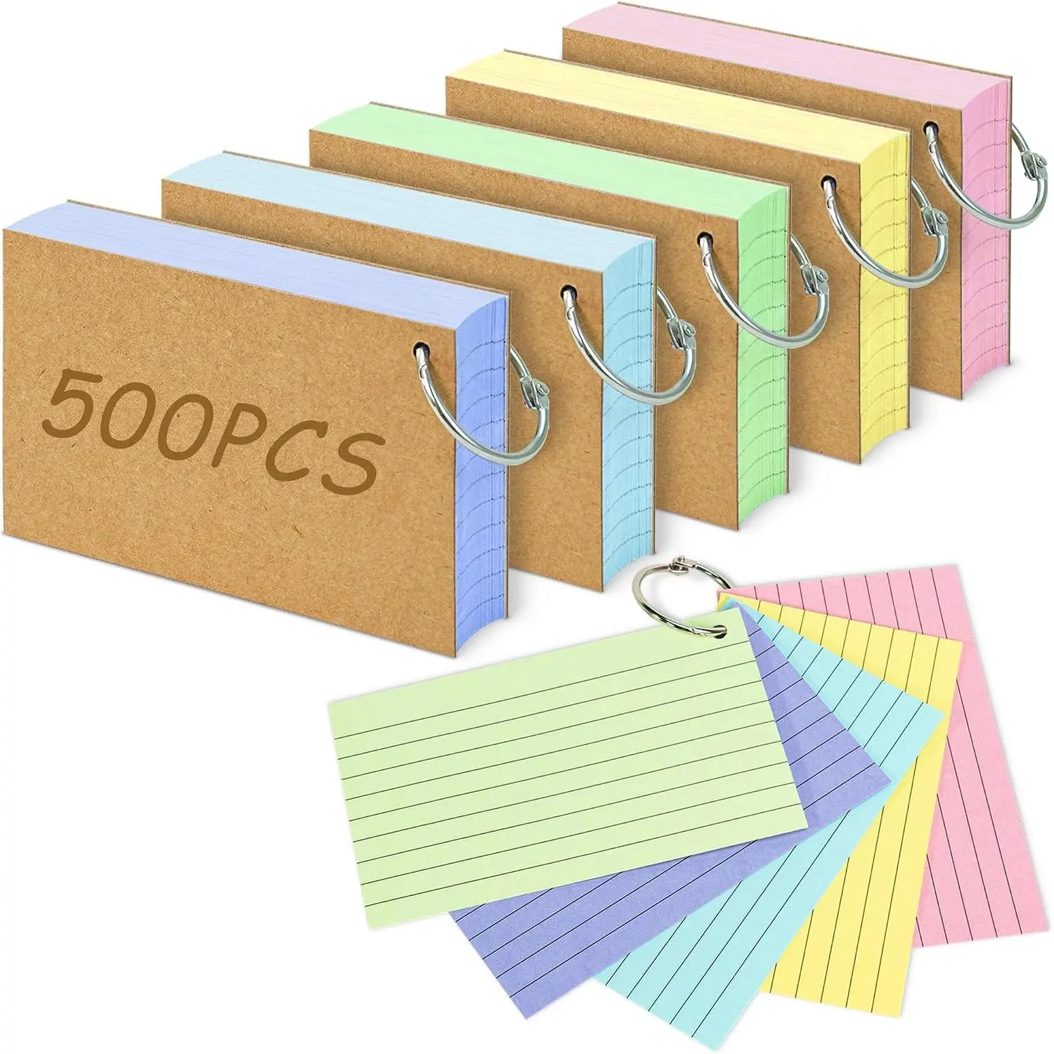 500 count Colored Index Cards, 3x5 Inches Flash Cards with Ring, Lined  Both Side Notecards Ruled Study Card Flashcards Heavy Note Cards for Studying, Learning, School, College