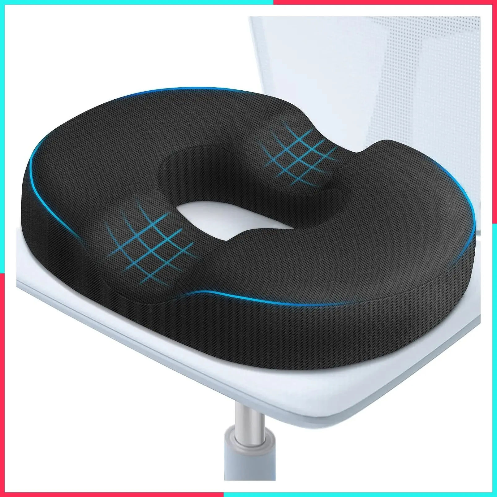 Donut Pillow Seat Cushion, Memory Foam Lifting Cushion (Black)