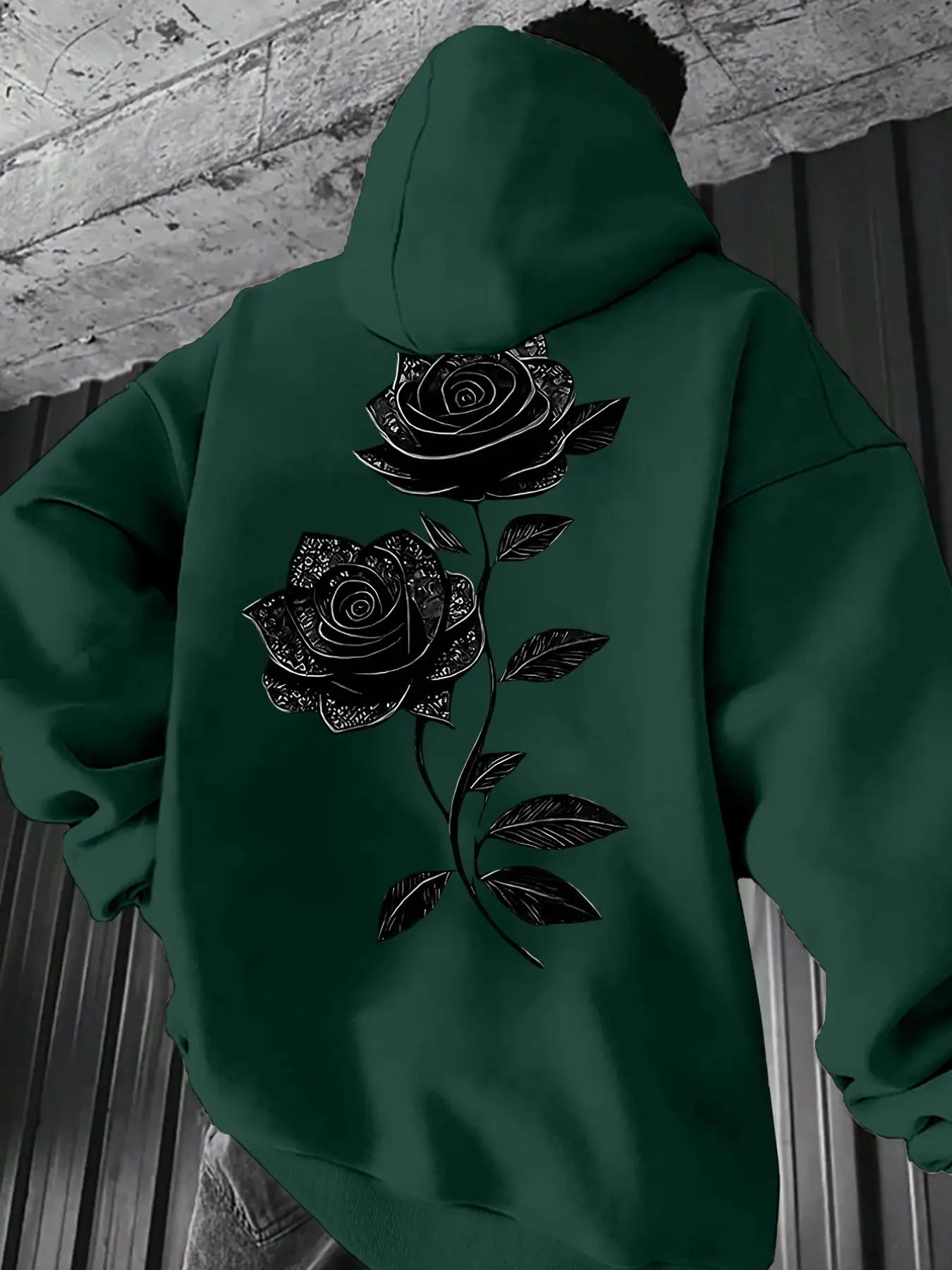 Men's Casual Hooded Sweatshirt, Rose Graphic Print, Fitted Loose Fit, Fall & Winter Wear, Ideal for Daily Use and Outdoor Activities