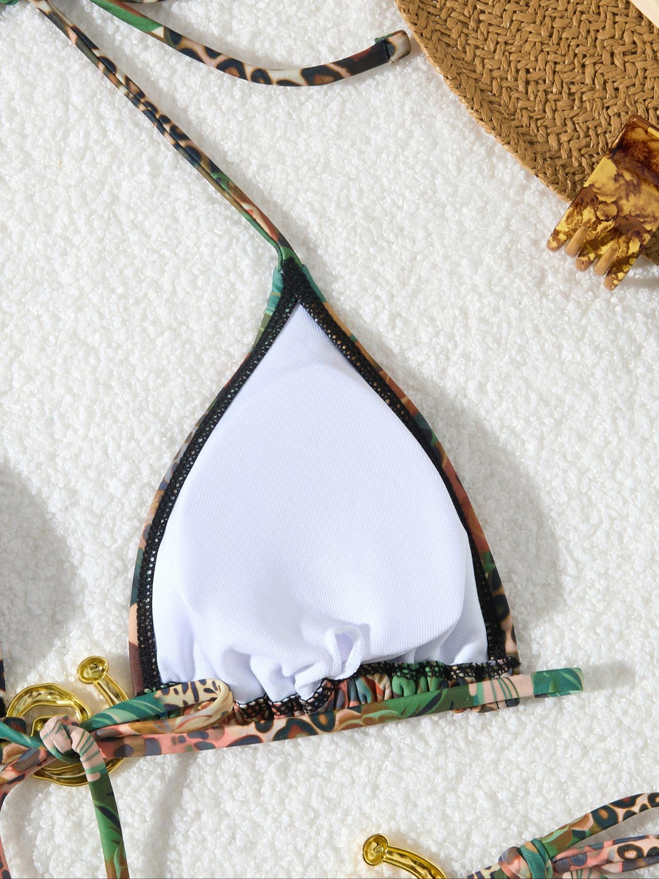 Two-piece Set Women's Leopard Print Bikini Set, Casual Fashion Chic Swim Bra & Tie Side Swim Panty, Ladies Swimsuit for Beach Holiday Vacation