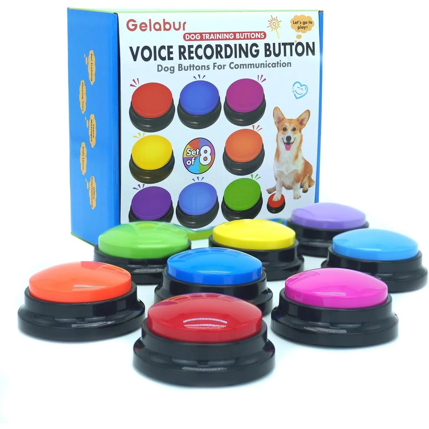Set of 8 Dog Buttons for Communication, Voice Recordable Buttons for Classroom, Dog Training Talking Buttons Starter Set, Pet Easy Speaking Buttons Tools