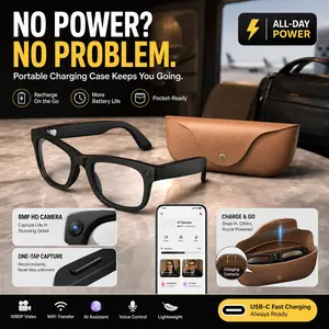Smart Voice Control Camera Glasses 2026 – AI 8MP HD Lens, 1080P Stabilized Video, Real-Time Translation, Bluetooth Calling, Portable Charging Case, Travel Outdoor Wearable Tech