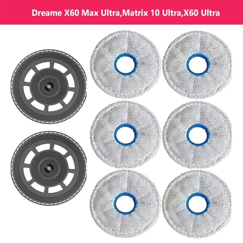 8 Piece Vacuum Robot Accessories for Dreame X60 Max Ultra, Matrix 10 Ultra, X60 Ultra, Includes 2 Microfiber Cloths & 6 Cloth Holders