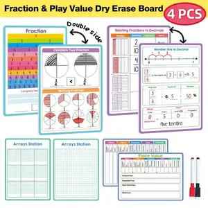 Fraction Decimal Multiplication Chart, Kids Place Value Math Practice, Dry Erase Board, Double-Sided Laminated, 8x12 Inches