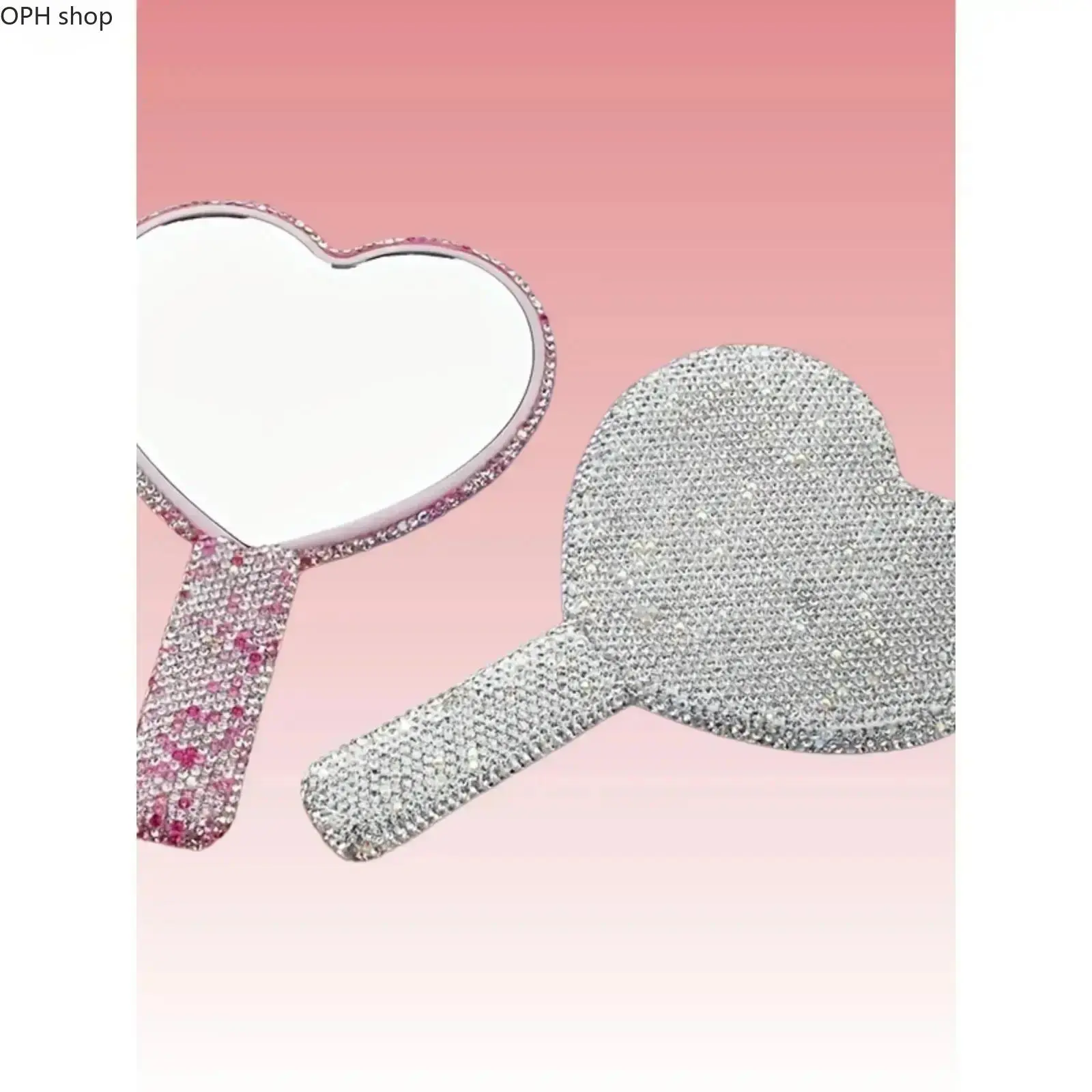 Heart Shape Handheld Mirror with Handle, Luxury Bling Rhinestone Decor, Portable Vanity Mirror for Women's Daily Makeup and Travel, Hand Held Mirrors With Handle