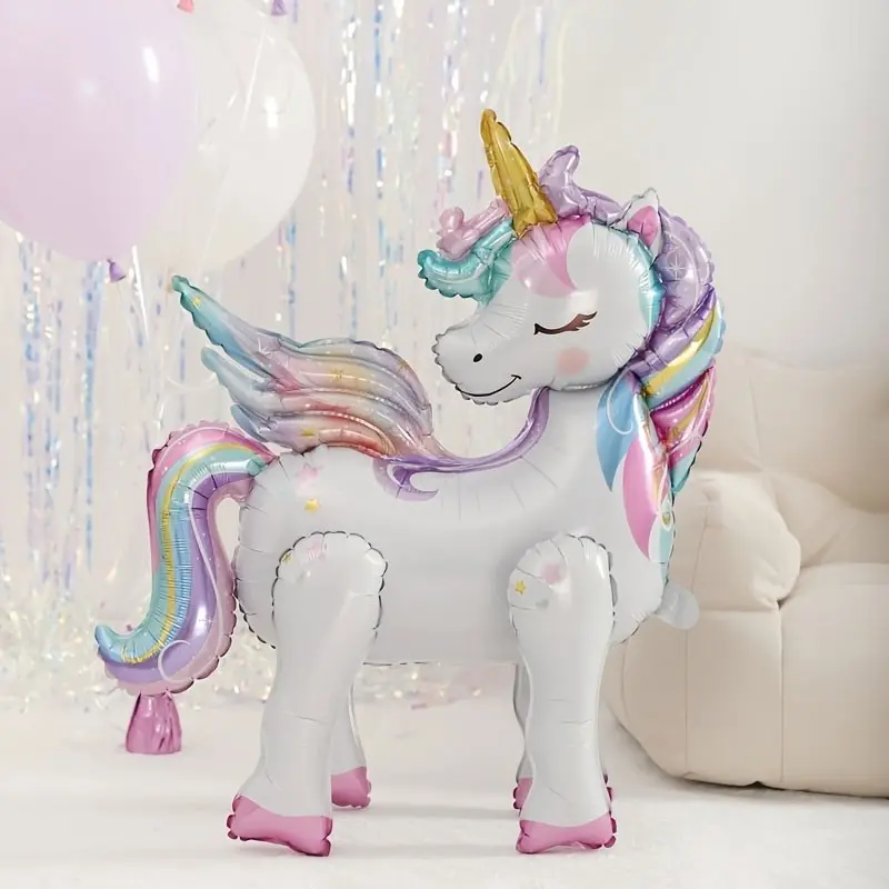 1pcs/2pcs 3D Standing Unicorn Aluminum foil Balloon, Gradient Rainbow Wings, Golden Unicorn，Perfect for Girl Birthday Party, Unicorn-themed first birthday party，baby welcome party，Baby baptism, dream-themed indoor set，Amusement Park Event Setup