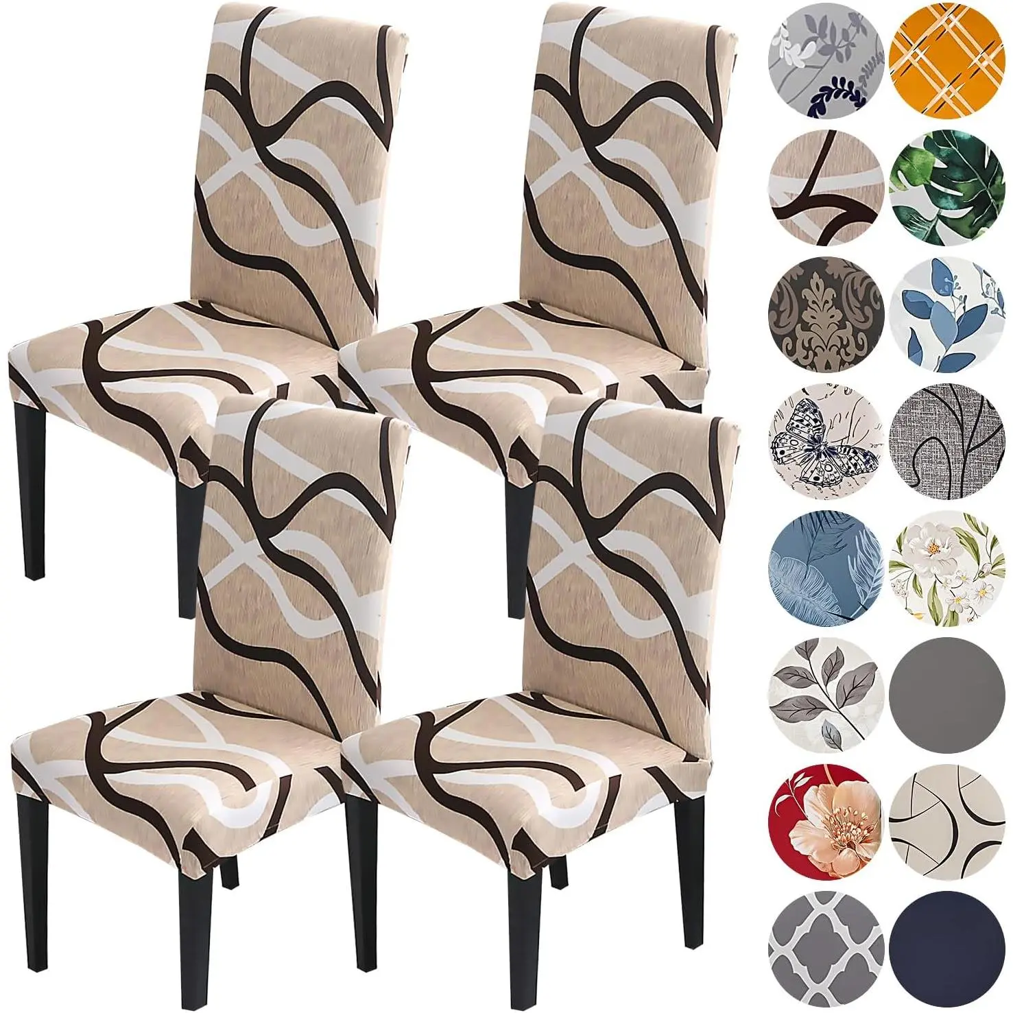 Stretch Spandex Parsons Chair Slipcovers Set of 4, Washable Anti-dust Chair Seat Covers for Dining Room, Kitchen, Wedding, Party, Beige