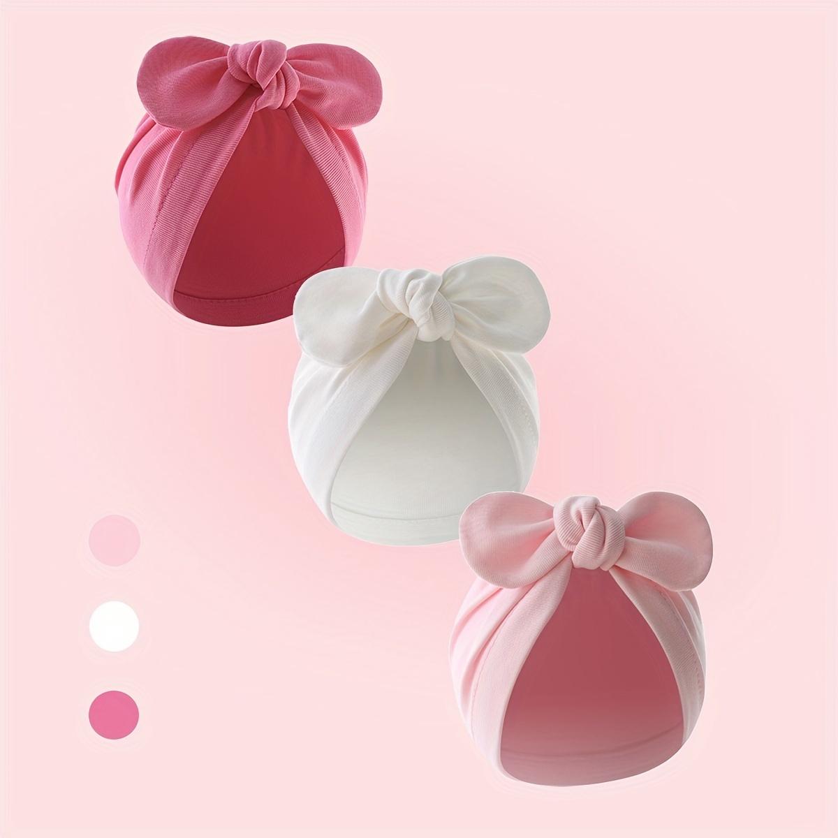 A Set of Three Soft Hats Newborns, Including a Knotted And Multi-Colored Cotton Bath Hats Infants