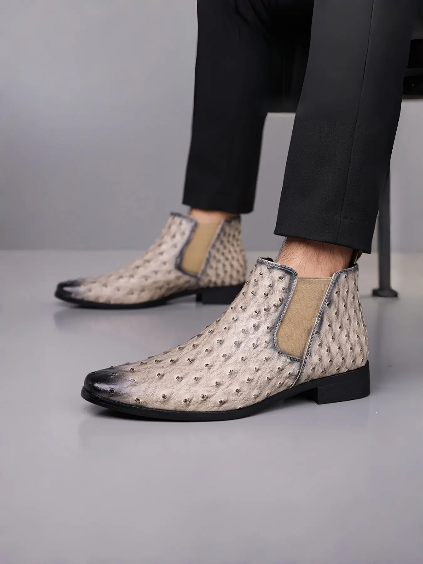 Men's Chelsea Boots, General Boot, PU Leather, Above Ankle, Casual Style, All Seasons, Solid Pattern, Slip-On, Business & Party Shoes