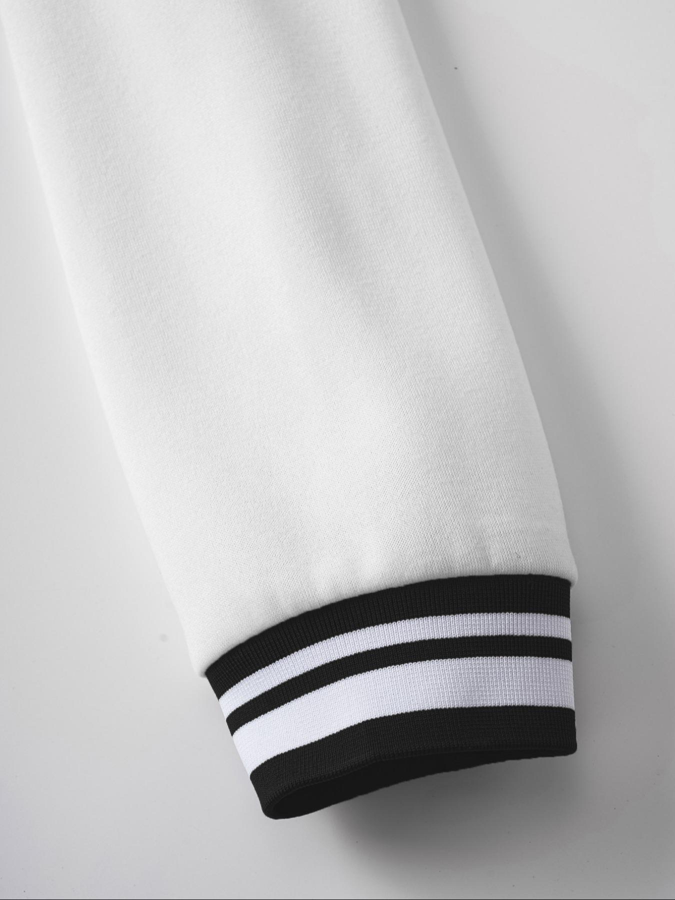 Men's Letter Print Knit Baseball Collar Bomber Jacket, Loose Casual Sporty Long Sleeve Varsity Jacket for Fall & Winter, Men's Outerwear for Daily Wear