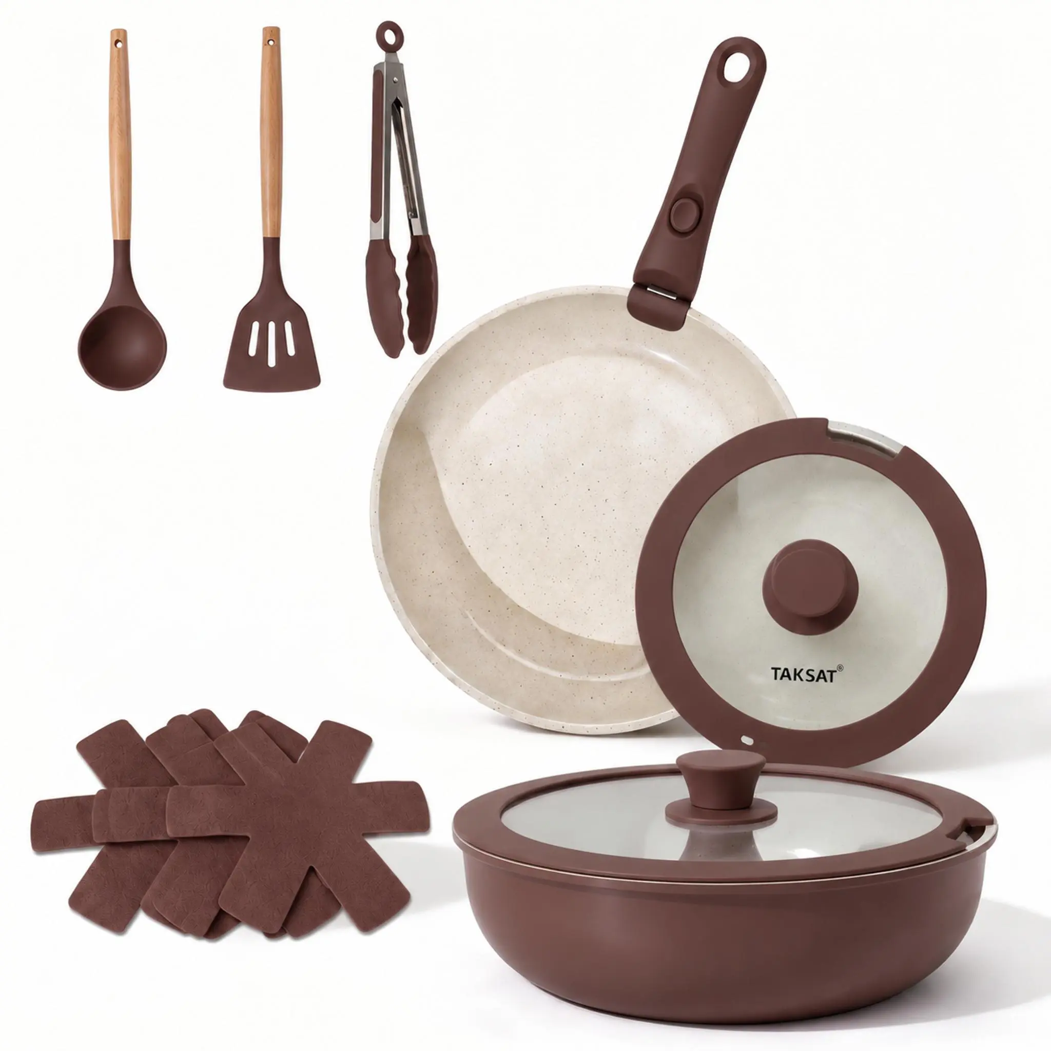 [Black Friday Sale] 12-Piece Non-Stick Aluminum Pots & Pans Set with Lids, Wok, Skillet, Stainless Steel Detachable Handles, Stackable Space Saving, Oven & Dishwasher Safe for Small Kitchen Meal Prep
